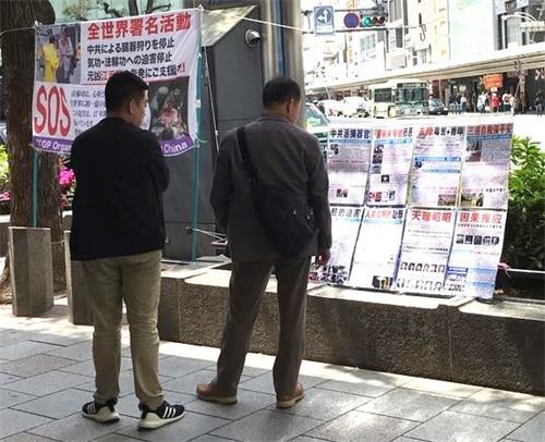 '图2：真相展板吸引大陆游客驻足观看'